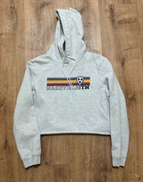 League | Women's Gray Nashville TN Cropped Striped‎ Graphic Hoodie Sweatshirt, M Photo 0