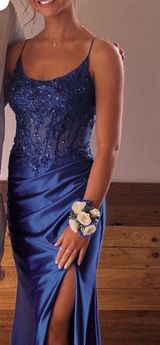 Blue Embellished Prom Dress With Slit Photo 0