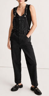Madewell Straight Leg Denim Overalls Lunar Wash Black Rigid Cotton S Photo 0
