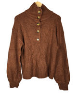 Marled True Auburn Balloon Sleeve Fold Over Collar Button Neck Sweater Small Photo 0
