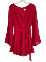 Selfie Leslie Red Clip Dot Bell Sleeve Ruffle Wrap Mini Dress M 6 Photo 0