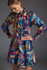 FARM Rio for Anthropologie Aves‎ Mini Dress Tropical Parrot Print Belted Size XS Photo 0