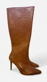 Nasty Gal Brown Croc Embossed Knee High Boots Photo 0