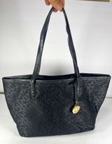 Tommy Hilfiger Black Logo Tote Bag Gold Hardware Bag Charm Zipper Accents Photo 0