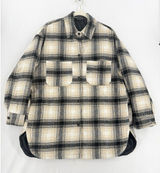 Miss Love Plaid Shacket Women M Black Cream Tan Oversized Wool Blend Long Jacket Photo 0