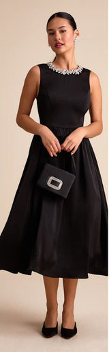 Lulus Marietta Black Satin Rhinestone Sleeveless Midi Dress Size Large Formal Photo 0