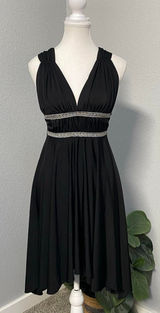 Black Halter Silver Waistband Open Back Braided Handkerchief Hem Dress Fairy Y2k Photo 0