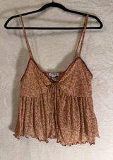 RSQ Floral Mesh Camisole Top Womens XL‎ Pink Babydoll Lettuce Edge Cottagecore Photo 0