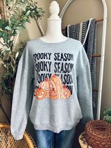 Spooky Season Halloween Pumpkin Gray Crewneck Sweatshirt Size L Photo 0