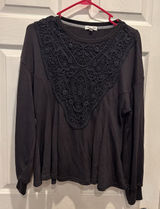 Skylar + Jade Dark Gray Crochet Lace Inset Long Sleeve Peplum Sweatshirt Large Photo 0