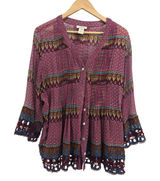 Sundance Silk Blouse Womens XL Boho Pintuck Crochet Lace Pink Paisley V-Neck * Photo 0
