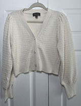 Truth by Republic Puff Sleeve Cardigan Womens‎ Size M Cream Knit Sweater Classic Photo 0