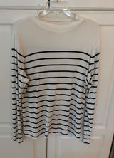 Ava & Viv Womens 1X Striped‎ Mock Neck Ribbed Long Sleeve Top Cream Black Photo 0