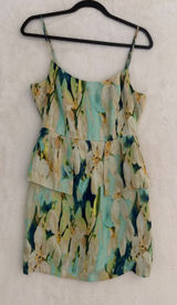 BB Dakota Floral Peplum Mini Dress Teal Green Gold Metallic Sleeveless XS Photo 0