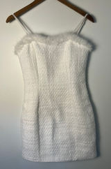 SheIn Sm/US 4 White Tweed Faux Fur Trim Mini Dress Sleeveless Sparkle Preppy Barbie Photo 0