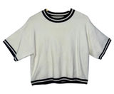 Abercrombie & Fitch Cream Striped Knit Cropped Varsity Short Sleeve Sweater Sz M Photo 0
