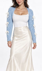 Cider Blue Cable Knit Bow Sleeve Crop Shrug Bolero Coquette Balletcore Large Y2K Photo 0