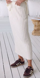 Free‎ People FP Beach Cotton Blend Ribbed Knit Veda Midi Skirt Ivory Size S Photo 0