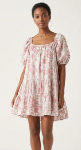 By Together Boho Floral Mini Dress Baby Doll Square Neck Short Sleeve Small Photo 0