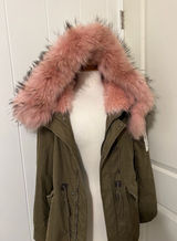 Moussy Utility Army Green Pink Fur‎ Military Patchwork Jacket Parka Size 2 Photo 0