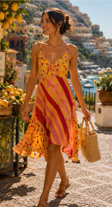 Silk Blend Patchwork Sundress Yellow Orange Floral Boho Resort Dress M Photo 0