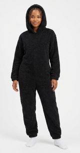 SKIMS Cozy Hooded One piece Onyx Black teddy lounge Jumpsuit Size Medium Photo 0