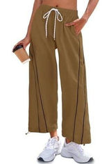 FISOEW Large Track Pants Brown Baggy Wide Leg Cropped Toggle Hem Gorpcore Sporty Photo 0