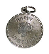 Vintage Sterling Silver Happy Birthday Pendant Charm Girl Head Jewelry Photo 0