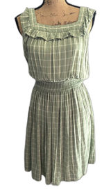 Maurices Sage Green Sundress Windowpane Check Plaid‎ Smocked Waist Size Small Photo 0