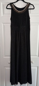 Haani Jeweled Neckline Maxi Dress Womens Size M Black Gold Glitter‎ Formal Knit Photo 0