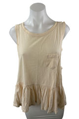 Free People We The Free Beige Sleeveless Ruffle Hem Pocket Boho Tank Top Size S Photo 0