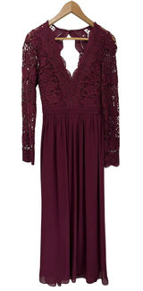 Lulus Burgundy Chiffon Long Sleeve Bridesmaid Formal Gown Size M Photo 0