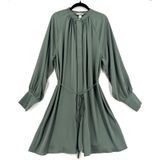 H&M Sage Green Belted Shirt Dress XL Long Sleeve Flowy Mini Tunic Quiet Luxury Photo 0