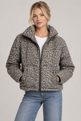 Jou Jou Denim Leopard Print Puffer Jacket - Gray Tan xs Photo 0