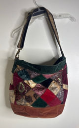 Vintage Y2K Lucky Brand Patchwork Hobo Bag Velvet Suede Paisley Boho Festival Photo 0