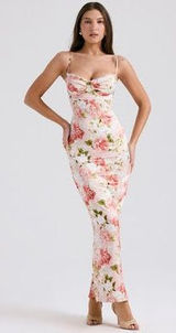 House of CB Josefina Pink Peony Print Satin Dress Photo 0