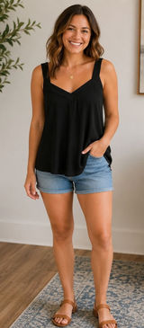 Banana Republic Black V-Neck Double Layer Tank Top Sleeveless XS/S Relaxed Fit Photo 0