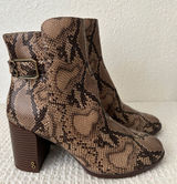 Sam & Libby Size 8.5 Faux Snake Skin Stacked Heel Jett Boots in Mocha Multi Photo 0