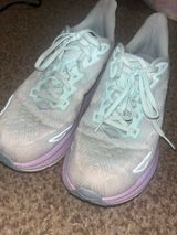 Hoka One One Clifton 8 running shoes in gray & purple #running #athletic Photo 0