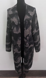 Apt 9 Womens Camo Open Front Cardigan Black Grey Camouflage Knit Sweater Large Photo 0