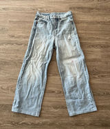 Old Navy Sky Hi Jeans Women’s 0 Light Wash Extra High Rise Distressed Wide Leg Photo 0