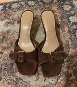 GUESS Brown Suede Buckle Slide Heels Photo 0