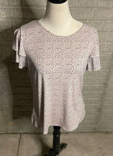 Adrianna‎ Papell Polka Dot Ruffled Sleeve Crew Neck Short Sleeve Blouse Large Photo 0