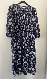 Croft & Barrow Navy Blue Lavender Floral Smocked Square Neck Peasant Midi Dress XL Cottagecore Photo 0