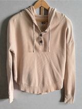 SO Womens Peach Waffle Knit Henley Hoodie Curved Hem Thermal Top Medium Photo 0