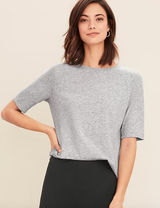 EILEEN FISHER Organic-Cotton Elbow-Sleeve Tee Womens Medium Gray Classic Minimal Photo 0