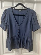 Madewell Slate Blue V-Neck Button Peplum Blouse Photo 0