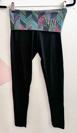 Victorias Secret PINK Black Logo Fold Over Leggings Y2K 2000s‎ Stretch Yoga XS Photo 0