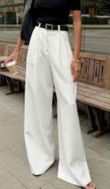 Commense White High Waisted Wide Leg Pleated Trousers Pants Medium NEW Photo 0