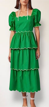 Anthropologie English Factory Green Tiered Maxi Dress Puff Sleeve Autumn Wedding Photo 0